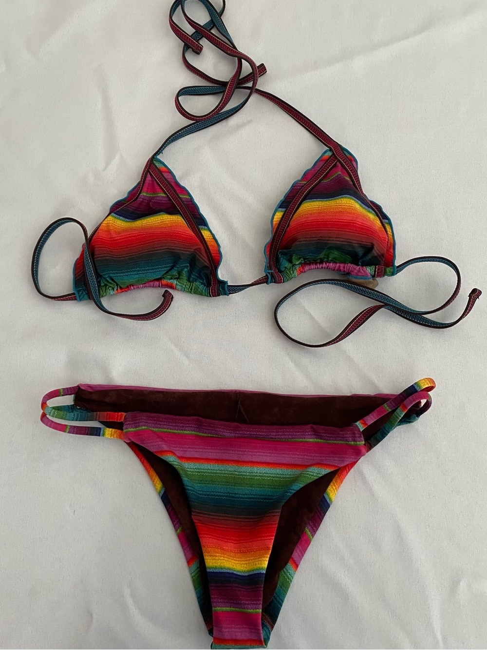 PilyQ Women’s Bikini Swimsuit Swimwear Small Lettuce Edge Triangle Rainbow